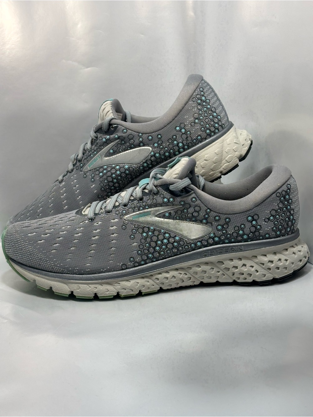 Brooks Glycerin 17  Women's Size 9 Gray/Teal Mesh Running Sneakers 1202831B070